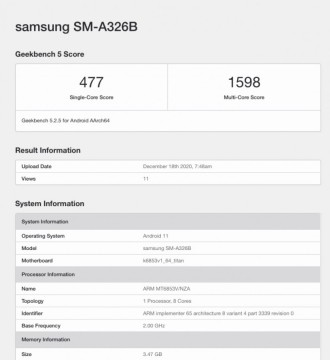 New Galaxy A32 5G! Device is seen on Geekbench with Dimensity 720