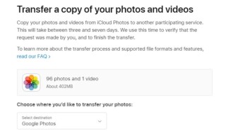 iCloud allows, via Apple tool, to transfer files to Google Photos