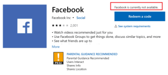 The official Facebook app has been removed from the Microsoft Store on Windows 10