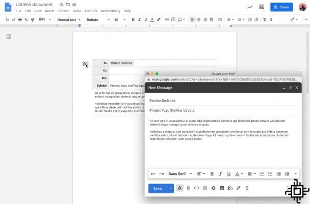 Google Docs now allows you to write texts for sending in Gmail
