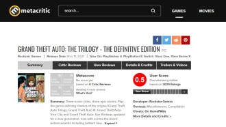 GTA: The Trilogy scores 0,5 on Metacritic